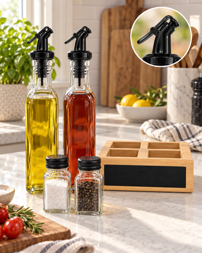 Set de alcuza x4 con base de bambú