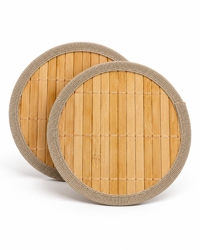 Posavasos redondo de bambú con borde de tela xunidad