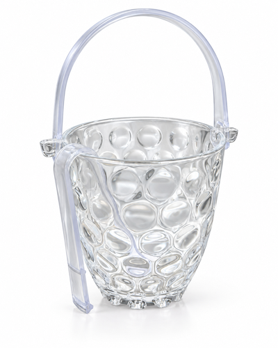 Hielera transparente con relieve circular, asa y pinza
