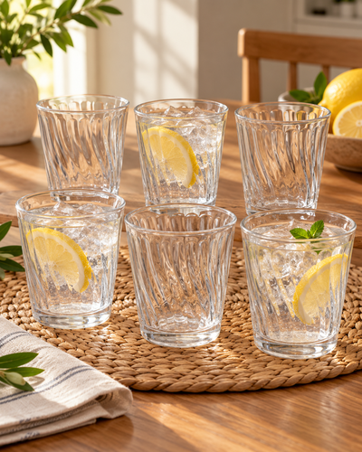 Juego de 6 vasos de vidrio transparente acanalado