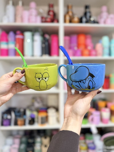 Tazones XL personajes + cuchara cerámica premium