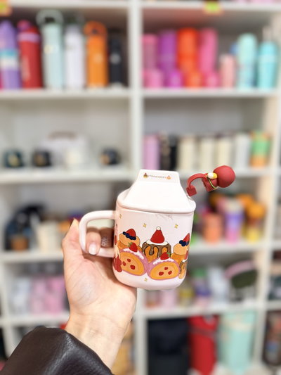 Taza con tapa y sorbete CATS cerámica importada