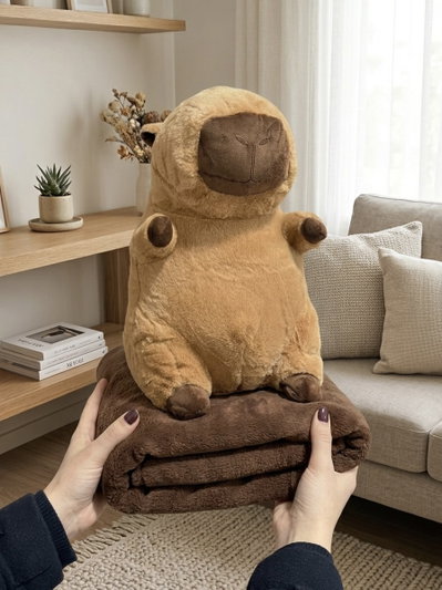 Peluche Capibara sentado XL 42cm con manta en su interior 