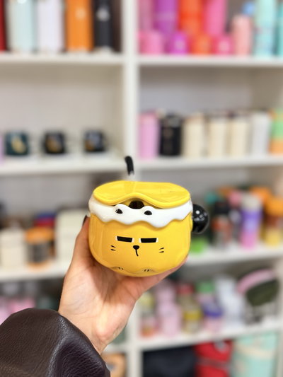 Taza con tapa y cuchara GATOS CUTE cerámica importada