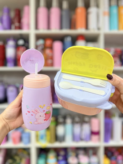 Kit botellita + tupper & cubiertos | Pastel importado