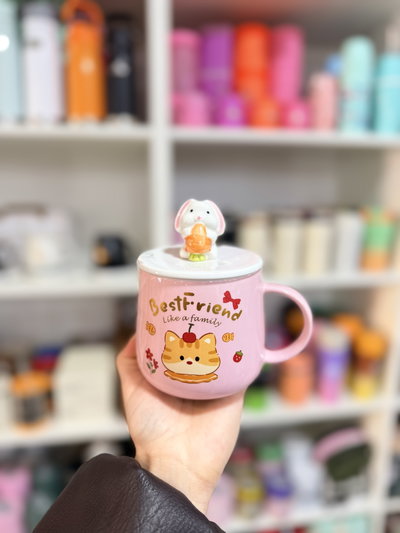 Taza con tapa BESTFRIENDS cerámica importada