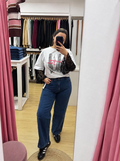 JEANS WIDE LEG RECORTE