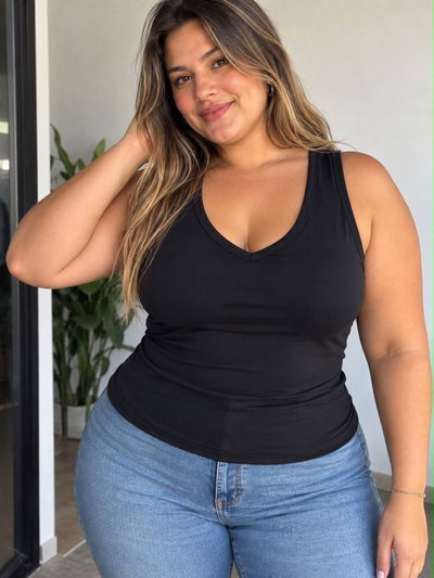 MUSCULOSA BASICA NEGRA CUELLO V