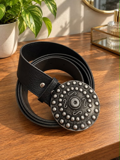 CINTO CON HEBILLA CIRCULO PLATEADO
