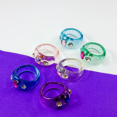 Anillo acrílico 3 gemas x 6 unidades