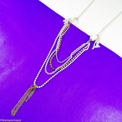 COLLAR LARGO CON CADENA Y PERLAS