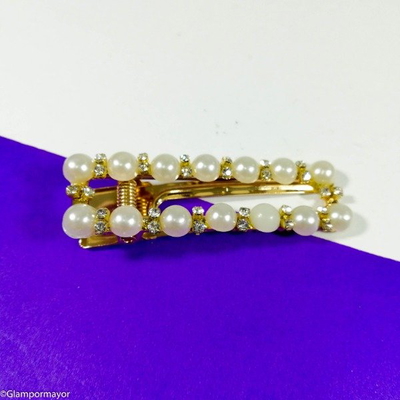 HEBILLA RECTANGULAR PERLAS Y STRASS X 3