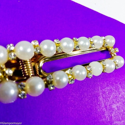 HEBILLA RECTANGULAR PERLAS Y STRASS X 3