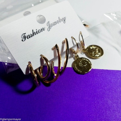 SET DE AROS DORADOS X 3.