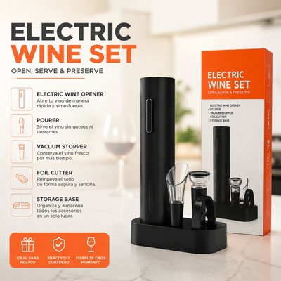 Sacacorcho eléctrico con base y accesorios 
