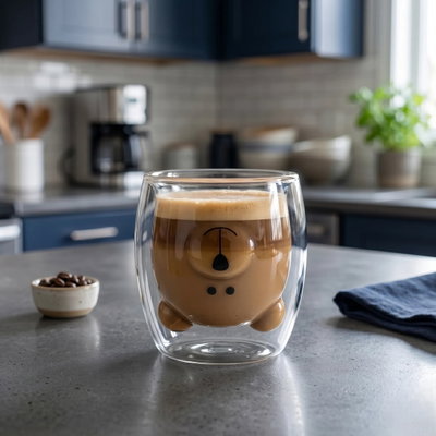 Taza forma osito doble vidrio 
