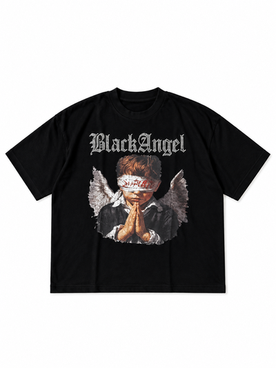 Remera Boxy “Black Angel” Strass