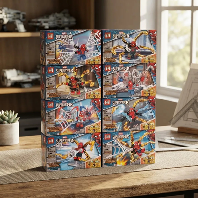 Set 8 Cajas De Bloques Para Armar Spiderman Super Héroes