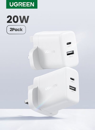 Cargador rápido 2 puertos 20W ugreen pack 2 unidades