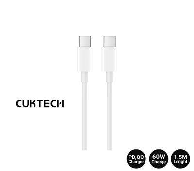 Cable USB-C 60W 1.5M  (PD3.0) Carga  rápida, transmisión de datos  480Mbps Blanco