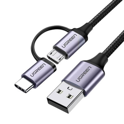 Cable UGREEN 2 en 1 de 1 metro USB a Micro USB + Tipo-C – US177 – 30875