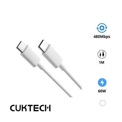 Cable USB-C 60W 1M (PD3.0) Carga  rápida, transmisión de datos  480Mbps Blanco