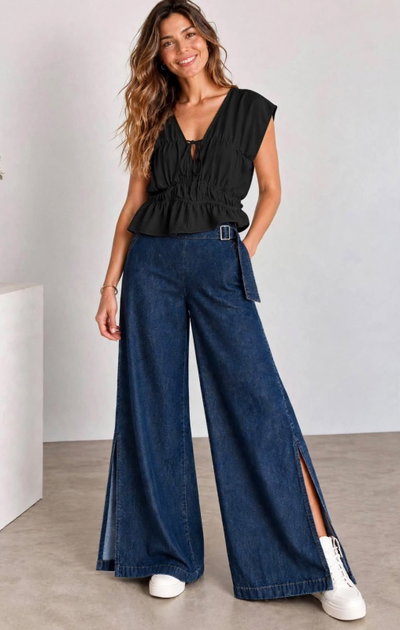 Jeans Wide Leg con Hebilla