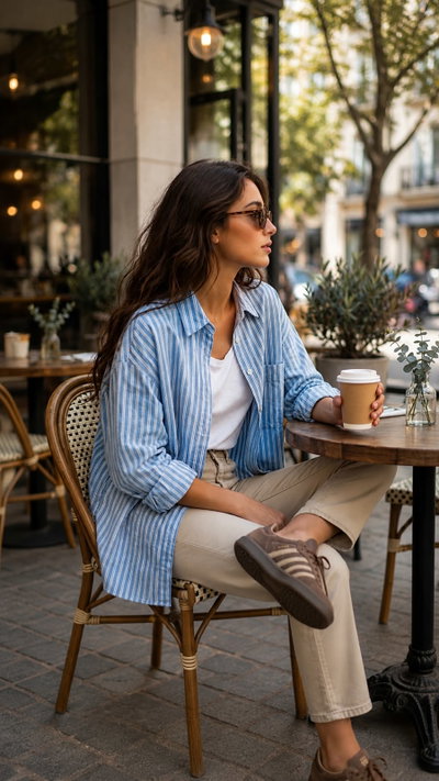 Camisa Rayada Celeste