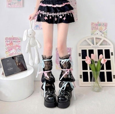 Polainas Flower Ribbon Black