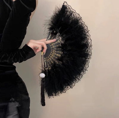 Abanico Plumas Negro y Blanco V2