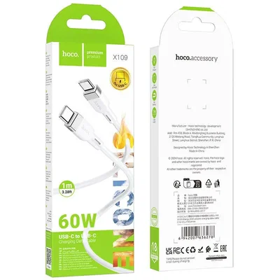 Cable Hoco Tipo C a Tipo C - X109 60w Blanco