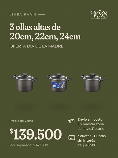 Oferta día de la madre 3 ollas altas linea paris