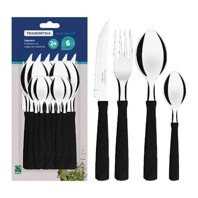 Set de Cubiertos New Kolor Tramontina Negro x24 Piezas