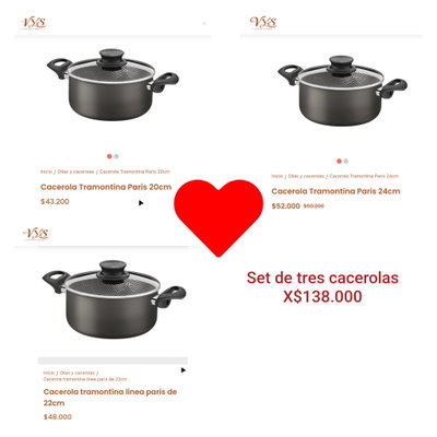 Set de tres cacerolas con asas linea paris