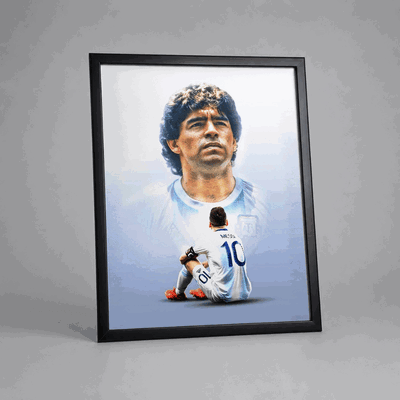 Cuadro Argentina Campeón Mundial Messi Maradona 20x25cm