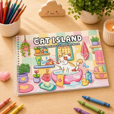 32 dibujos para colorear Cat Island - Escenas Relajantes y Adorables Gatos