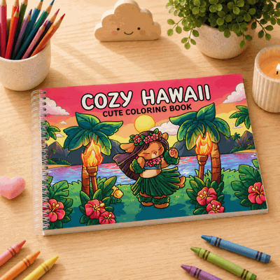 42 dibujos para colorear Cozy Hawaii - Escenas Relajantes y Adorables