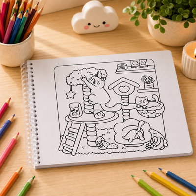 32 dibujos para colorear Cat Island - Escenas Relajantes y Adorables Gatos