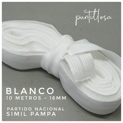 ELASTICO PARTIDO 16MM SIMIL PAMPA BLANCO PARA LENCERIA - 10 METROS