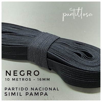 ELASTICO PARTIDO 16MM SIMIL PAMPA NEGRO PARA LENCERIA - 10 METROS