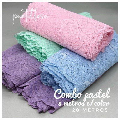COMBO DE PUNTILLA ELASTIZADA PASTEL - 5 METROS DE CADA COLOR