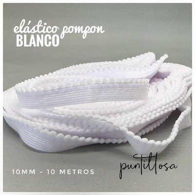ELASTICO 10MM POMPON BLANCO para lenceria - 10 METROS