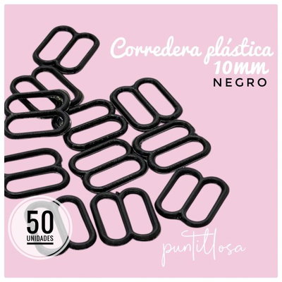 CORREDERA 10MM NYLON NEGRO PARA BRETEL DE CORPIÑO - 50 UNIDADES