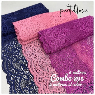 COMBO DE PUNTILLA ELASTIZADA ART 895 - 2 METROS DE CADA COLOR