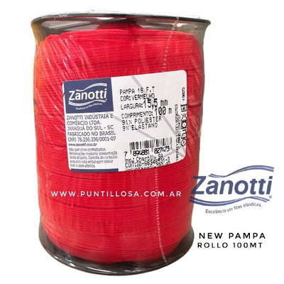 ELASTICO PARTIDO 15MM ZANOTTI PAMPA ROJO para lenceria - ROLLO 100 METROS