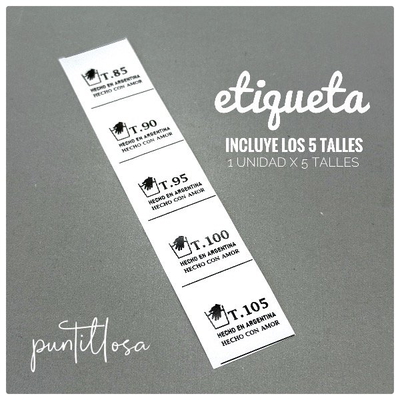 ETIQUETA TIRA 5 TALLES 85 AL 105