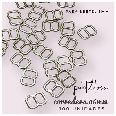 CORREDERAS 06MM ZAMAC NIQUEL PARA BRETEL DE CORPIÑO - 100 UNIDADES