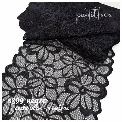 3899- PUNTILLA ELASTIZADA 20CM NEGRO para lenceria - 5 METROS