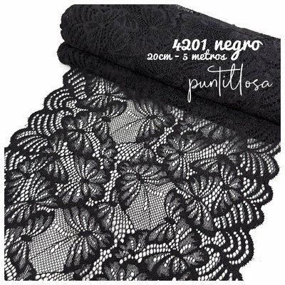4201- PUNTILLA ELASTIZADA 20CM NEGRO para lenceria - 5 METROS