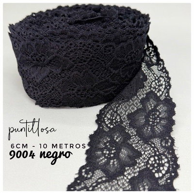 9004 - PUNTILLA ELASTIZADA ANGOSTA 6CM NEGRO para lenceria - 10 METROS